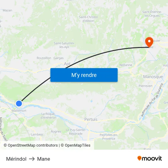 Mérindol to Mane map