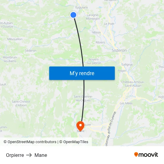 Orpierre to Mane map