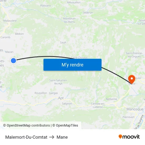Malemort-Du-Comtat to Mane map