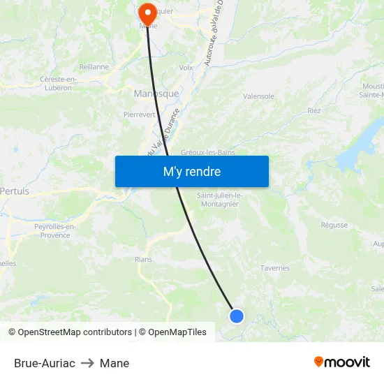 Brue-Auriac to Mane map