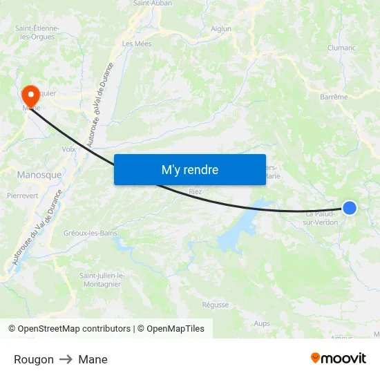 Rougon to Mane map