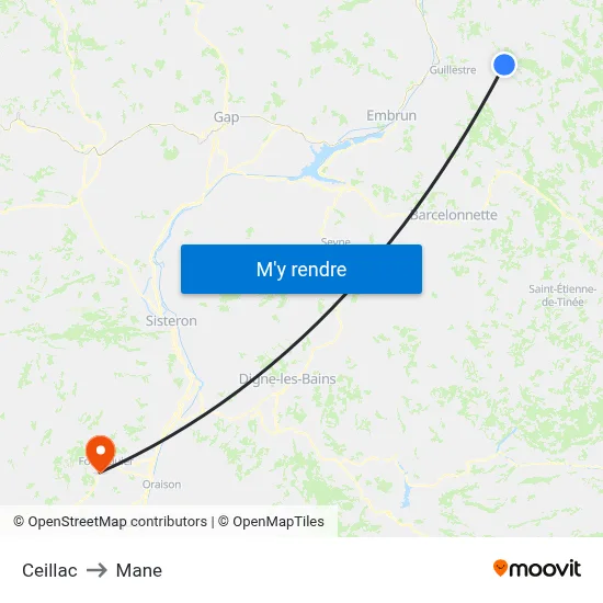 Ceillac to Mane map