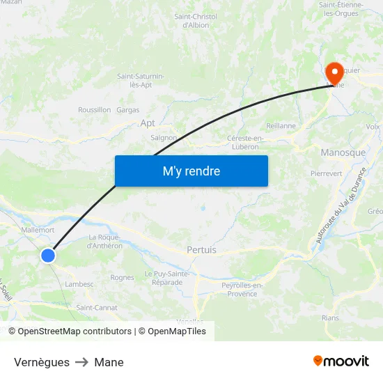 Vernègues to Mane map