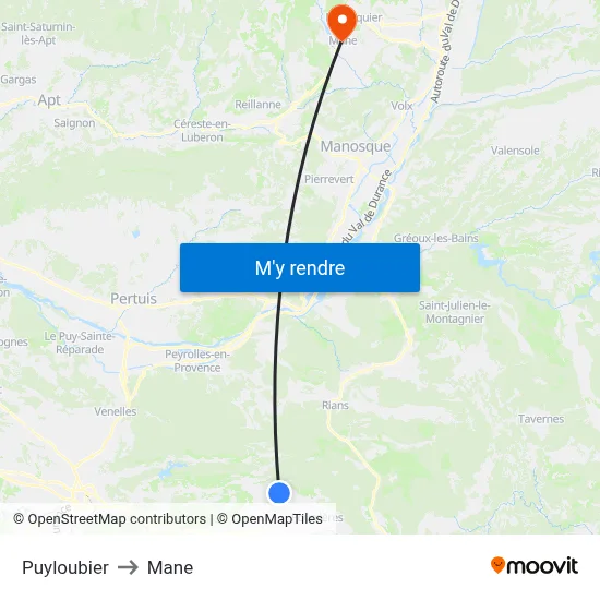 Puyloubier to Mane map