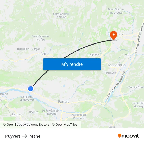 Puyvert to Mane map