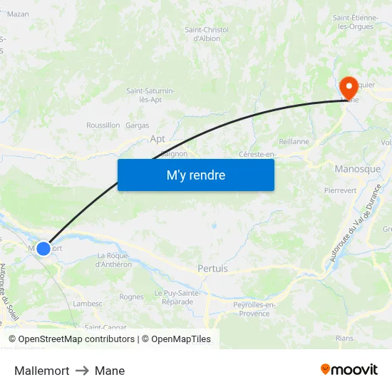 Mallemort to Mane map
