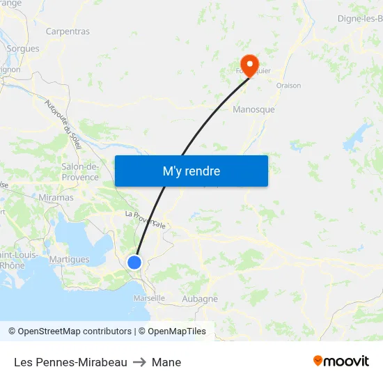 Les Pennes-Mirabeau to Mane map