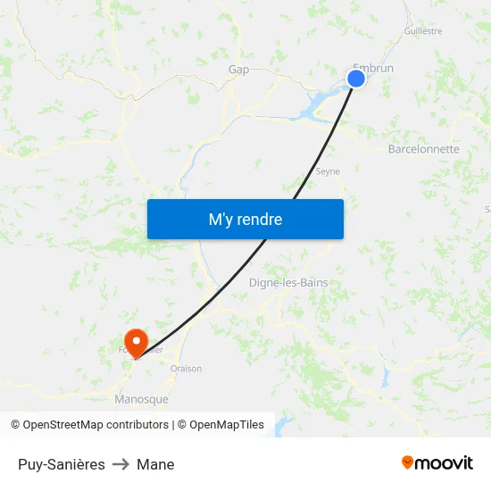 Puy-Sanières to Mane map