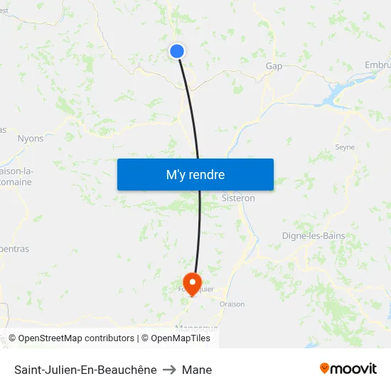 Saint-Julien-En-Beauchêne to Mane map