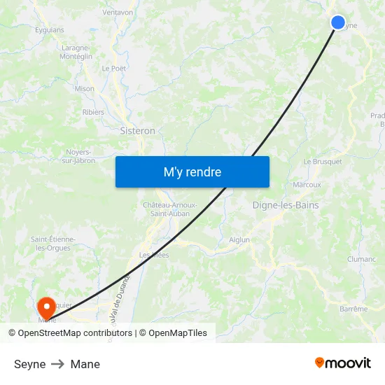 Seyne to Mane map