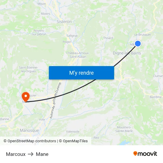 Marcoux to Mane map