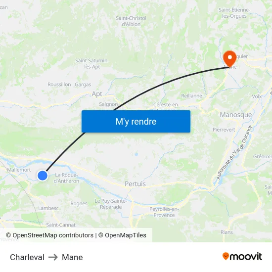 Charleval to Mane map
