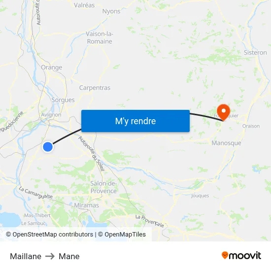 Maillane to Mane map