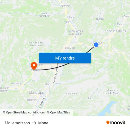 Mallemoisson to Mane map