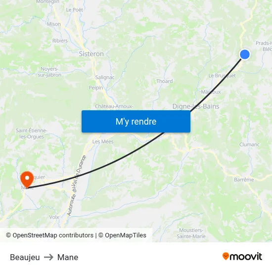Beaujeu to Mane map
