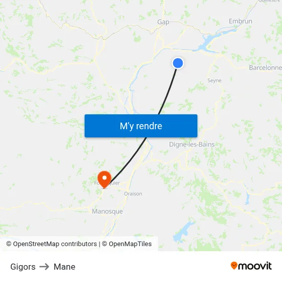 Gigors to Mane map