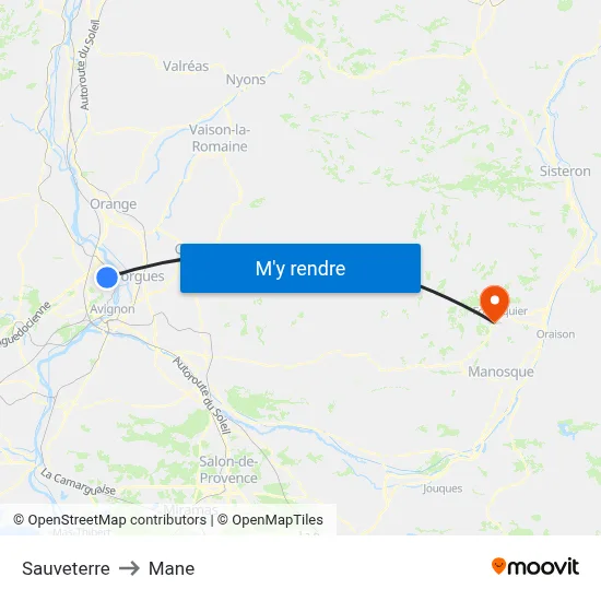 Sauveterre to Mane map