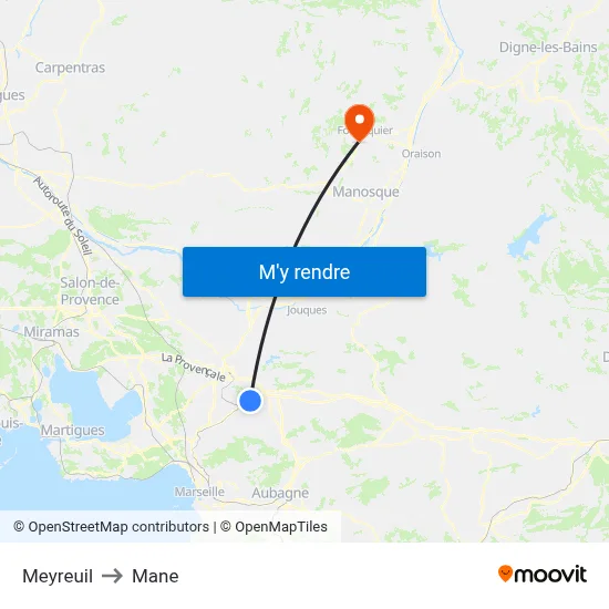Meyreuil to Mane map