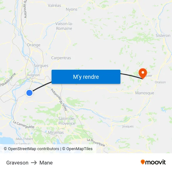 Graveson to Mane map