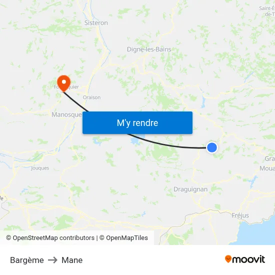 Bargème to Mane map