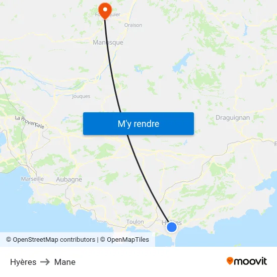 Hyères to Mane map