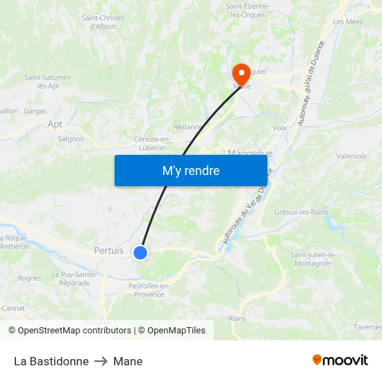 La Bastidonne to Mane map