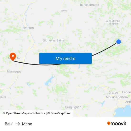Beuil to Mane map