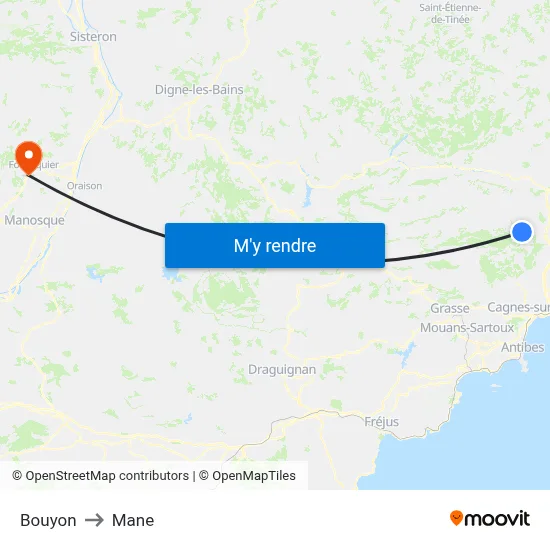 Bouyon to Mane map