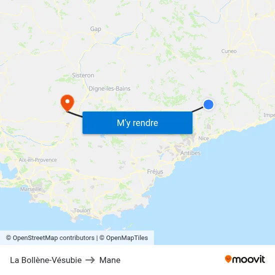 La Bollène-Vésubie to Mane map