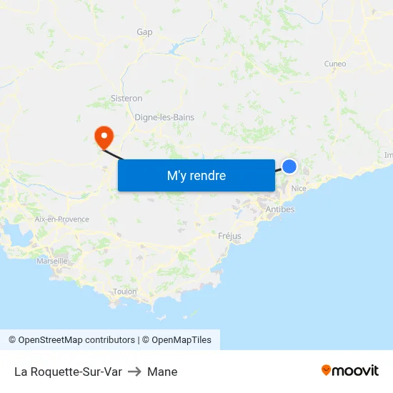 La Roquette-Sur-Var to Mane map