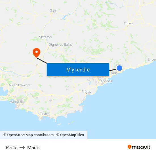 Peille to Mane map