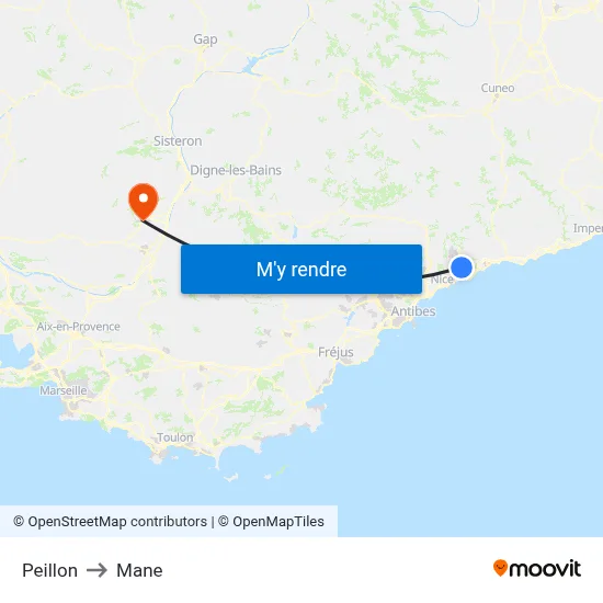 Peillon to Mane map