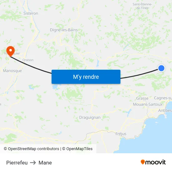 Pierrefeu to Mane map
