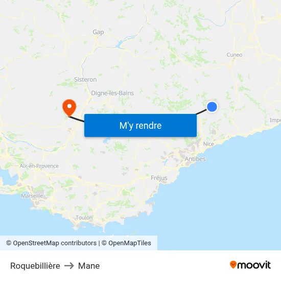 Roquebillière to Mane map