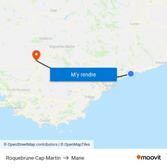 Roquebrune-Cap-Martin to Mane map