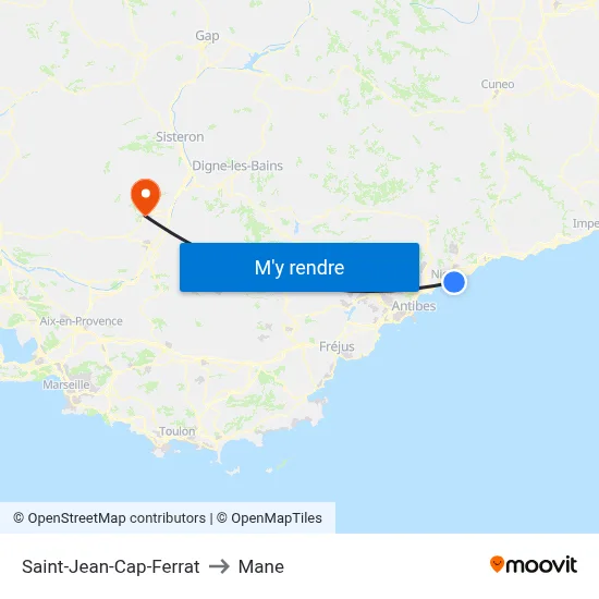 Saint-Jean-Cap-Ferrat to Mane map