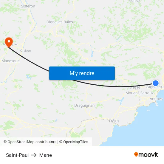 Saint-Paul to Mane map