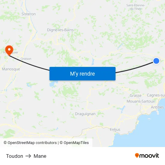 Toudon to Mane map