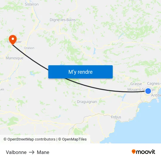 Valbonne to Mane map