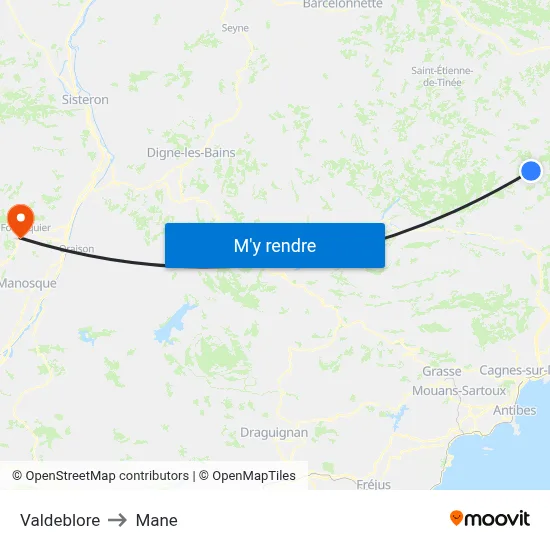 Valdeblore to Mane map