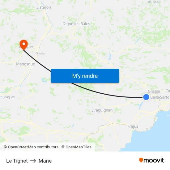 Le Tignet to Mane map