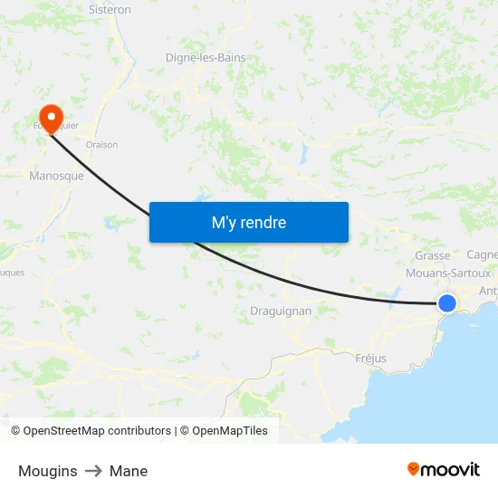 Mougins to Mane map