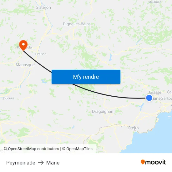 Peymeinade to Mane map