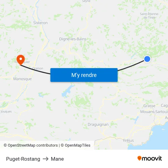 Puget-Rostang to Mane map