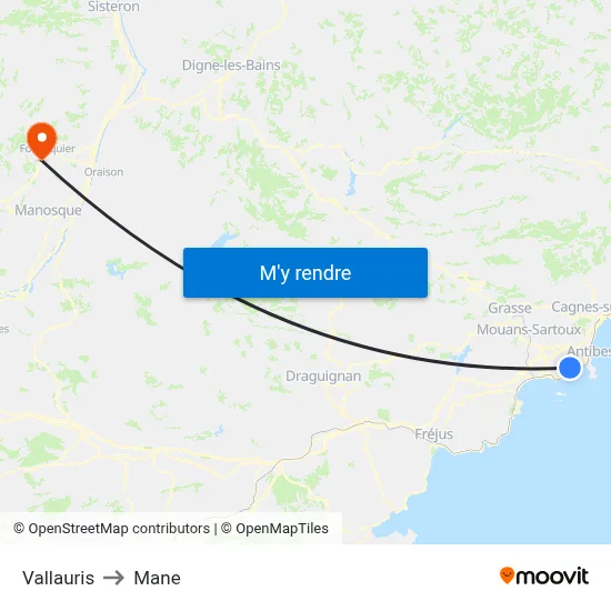 Vallauris to Mane map