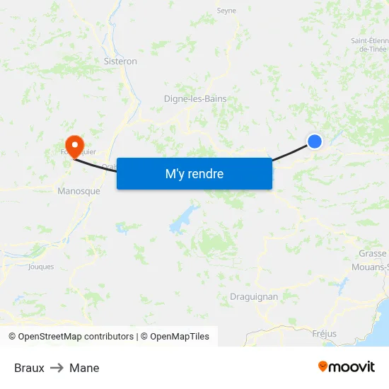 Braux to Mane map