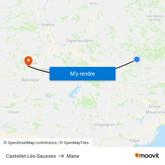 Castellet-Lès-Sausses to Mane map