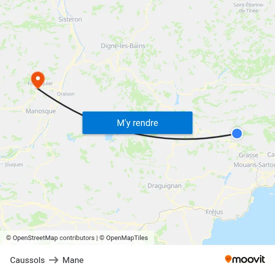 Caussols to Mane map
