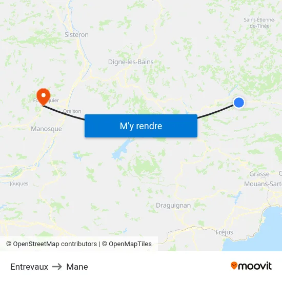 Entrevaux to Mane map