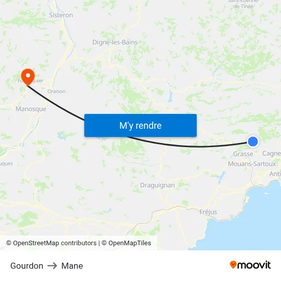 Gourdon to Mane map